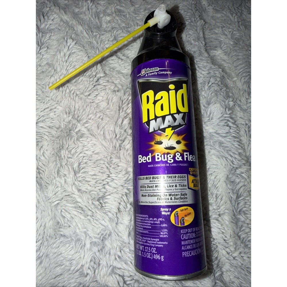 Raid Max Bed Bug and Flea Spray 17.5 oz Non-Staining Aerosol Kills Eggs Mites